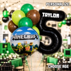 Minecraft PERSONALIZED Name & Single Digit Age Balloon Bouquet